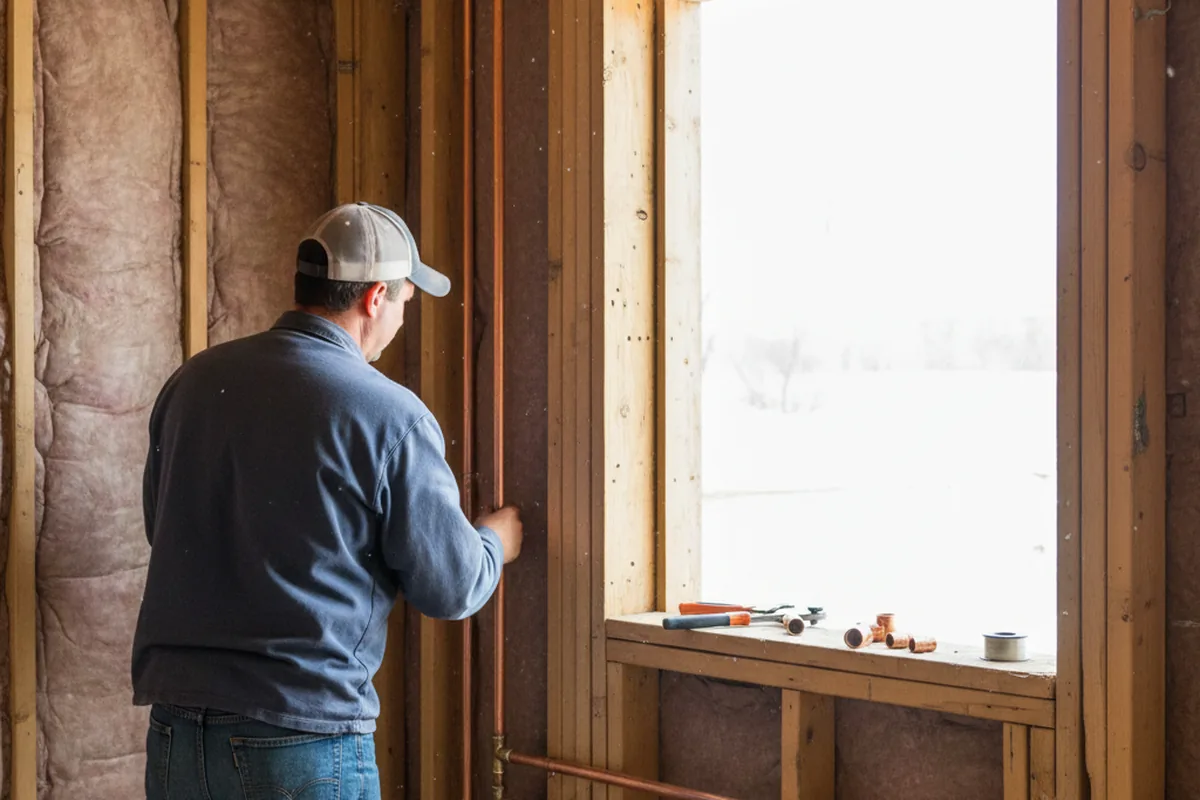 Licensed plumber running new copper supply lines in a Salesville home